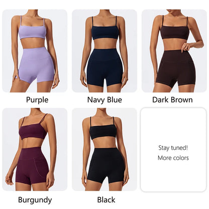 Women Two Piece Gym Workout Bra Yoga Set Shorts Fitness Wear Quick-Dry Sports Bra Flared Pants Suits - The Clothing Company Sydney