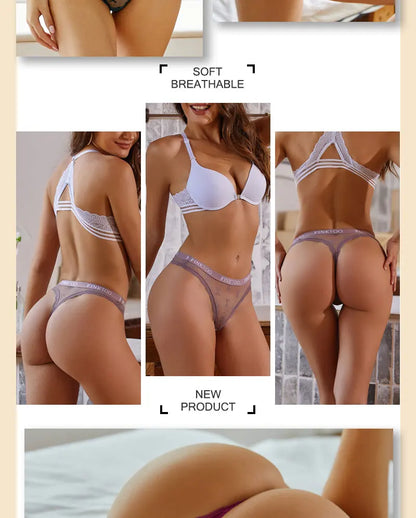 4 Pack Womens Lace Panties Low Rise Thongs Female G-String Underwear High Elastic Waist Soft Intimates Lingerie - The Clothing Company Sydney