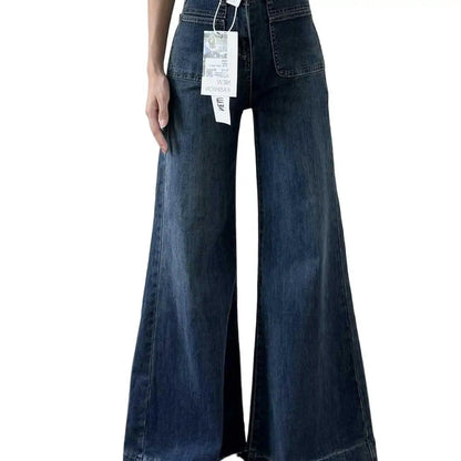 Women's Autumn Retro Micro-flared Solid Color High-waisted Straight Wide Leg Pants Loose Floor-length Jeans The Clothing Company Sydney