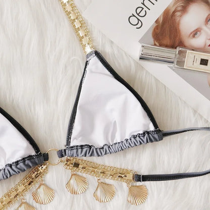 Rhinestone Two 2 Piece Swimsuit Crystal Thong String Bikini Set Women Swimwear Beach Wear Bathing Suit - The Clothing Company Sydney