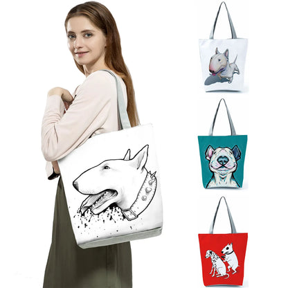 Bull Terrier Dog Print Shopping Bags Tote Casual Handbags Animal Print School Traveling Shoulder Bag - The Clothing Company Sydney