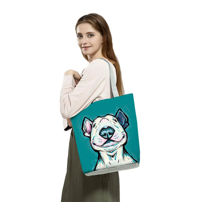 Bull Terrier Dog Print Shopping Bags Tote Casual Handbags Animal Print School Traveling Shoulder Bag - The Clothing Company Sydney
