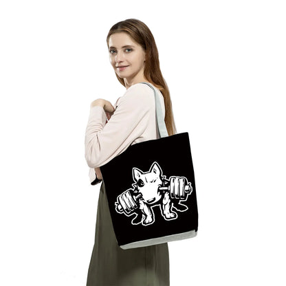 Bull Terrier Dog Print Shopping Bags Tote Casual Handbags Animal Print School Traveling Shoulder Bag - The Clothing Company Sydney