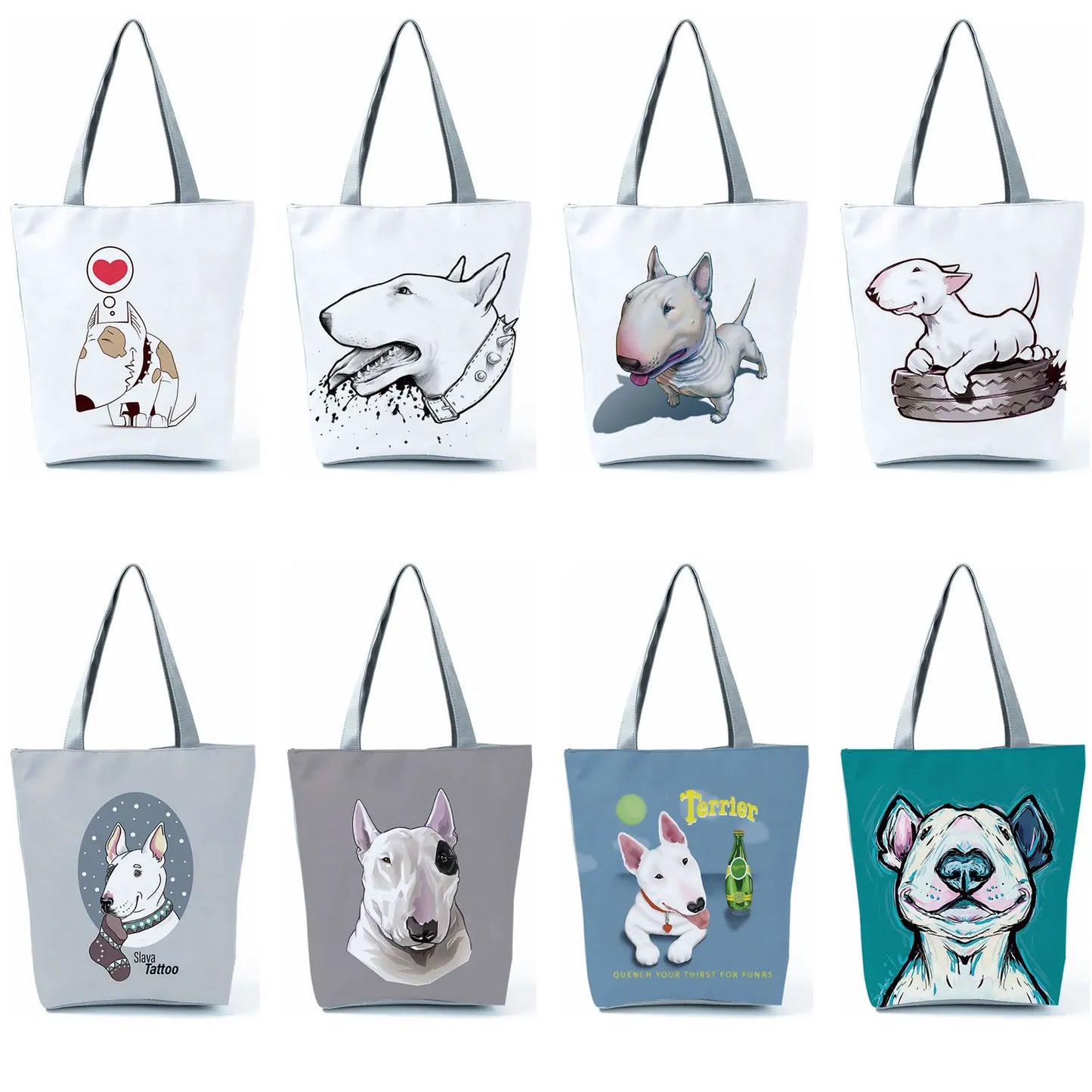 Bull Terrier Dog Print Shopping Bags Tote Casual Handbags Animal Print School Traveling Shoulder Bag - The Clothing Company Sydney