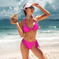 Women's V Neck Solid Logo Print Triangle Bikini Set Two Piece Set Swimsuit Bathing Suit Swimwear Beach Suit - The Clothing Company Sydney