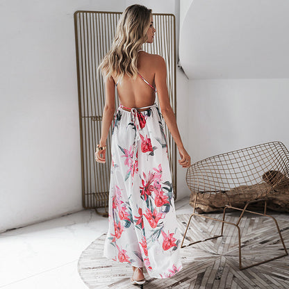 Backless boho floral print long dress Women Deep v neck chiffon sexy summer dress Autumn maxi dress The Clothing Company Sydney