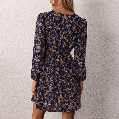 Plunge Neck A-Line Mini Dress Ditsy Floral Sexy Long Sleeve Party Dress Spring Autumn Sundress The Clothing Company Sydney