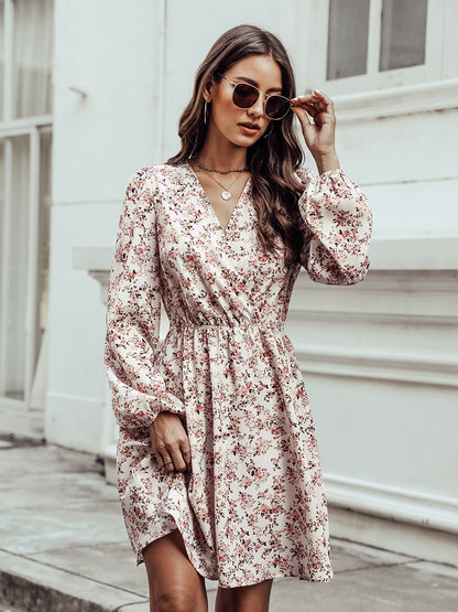 Plunge Neck A-Line Mini Dress Ditsy Floral Sexy Long Sleeve Party Dress Spring Autumn Sundress The Clothing Company Sydney