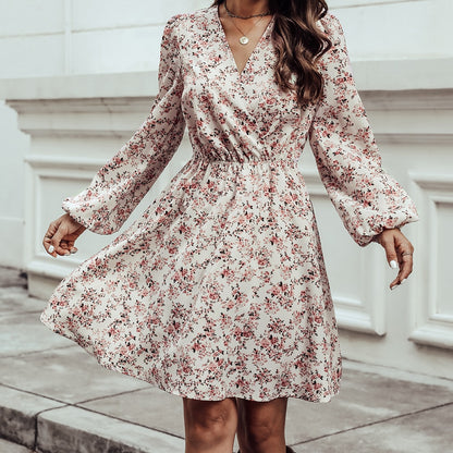 Plunge Neck A-Line Mini Dress Ditsy Floral Sexy Long Sleeve Party Dress Spring Autumn Sundress The Clothing Company Sydney