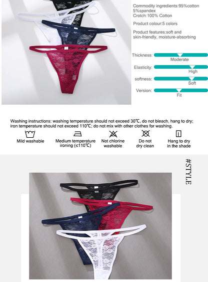 2 Pack Set Women's Lace Panties Low Waist G-String Underwear Solid Hollow Out Transparent Thong Soft Breathable Lingerie The Clothing Company Sydney