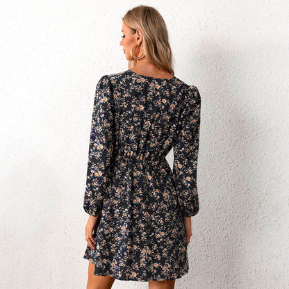 Plunge Neck A-Line Mini Dress Ditsy Floral Sexy Long Sleeve Party Dress Spring Autumn Sundress The Clothing Company Sydney