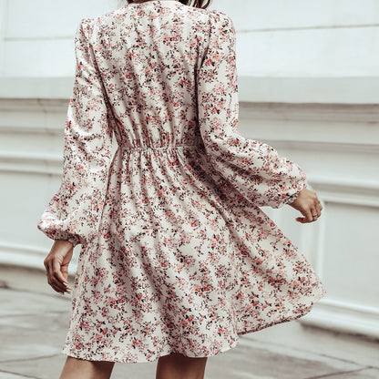 Plunge Neck A-Line Mini Dress Ditsy Floral Sexy Long Sleeve Party Dress Spring Autumn Sundress The Clothing Company Sydney