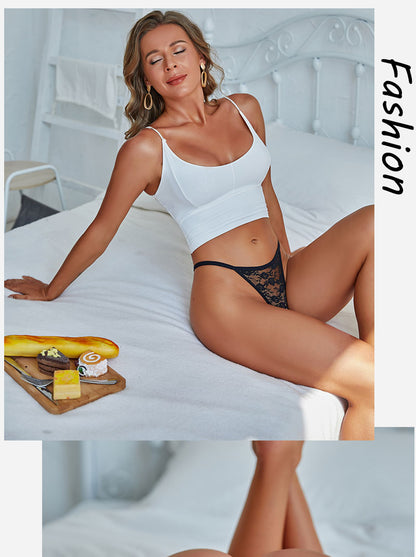 2 Pack Set Women's Lace Panties Low Waist G-String Underwear Solid Hollow Out Transparent Thong Soft Breathable Lingerie The Clothing Company Sydney