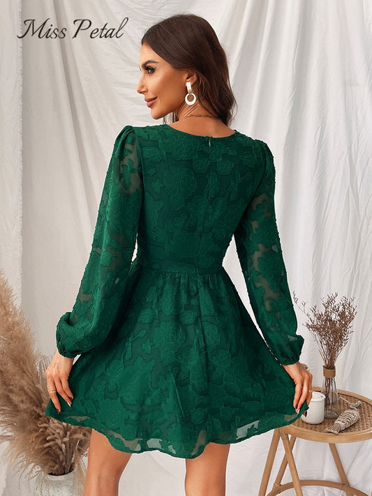 Plunge A-Line Mini Green Long Sleeve Party Spring Autumn Sundress Dress The Clothing Company Sydney