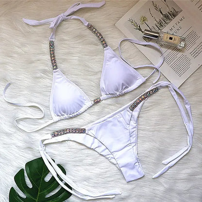Crystal Diamond Bandeau Swimsuit Halter Swimwear Two piece Bikini Rhinestone Push up Bathing Suit Clothing Company Sydney