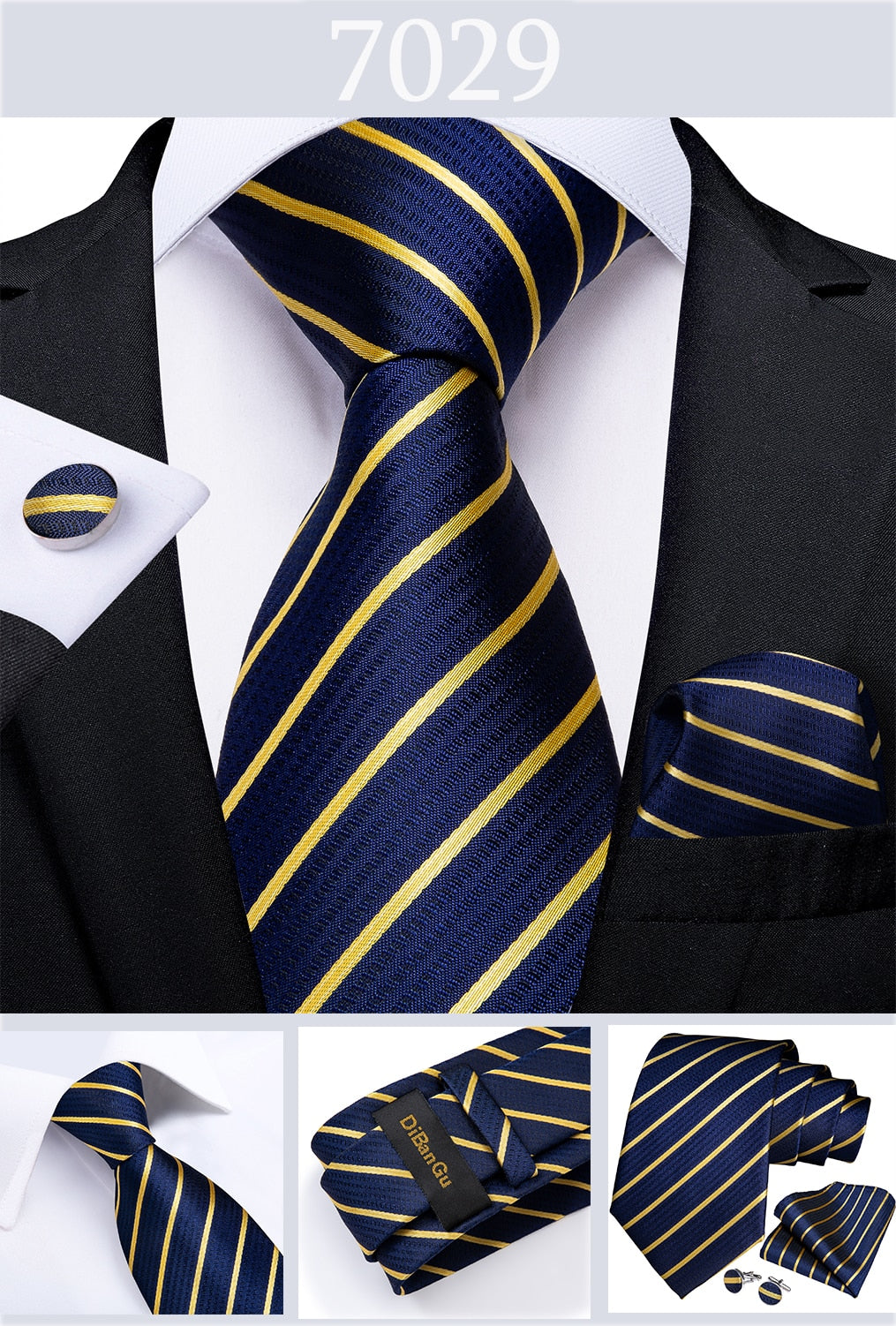 3 Piece Designer Men's Wedding Tie Gold Black Striped Silk Neck Ties For Men Hanky Cufflinks Set Business Party Wear The Clothing Company Sydney