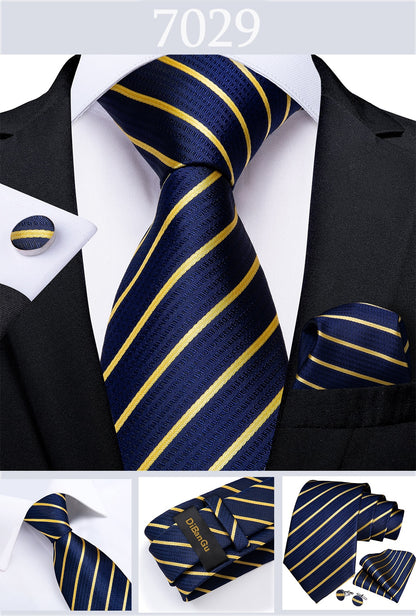 3 Piece Designer Men's Wedding Tie Gold Black Striped Silk Neck Ties For Men Hanky Cufflinks Set Business Party Wear The Clothing Company Sydney