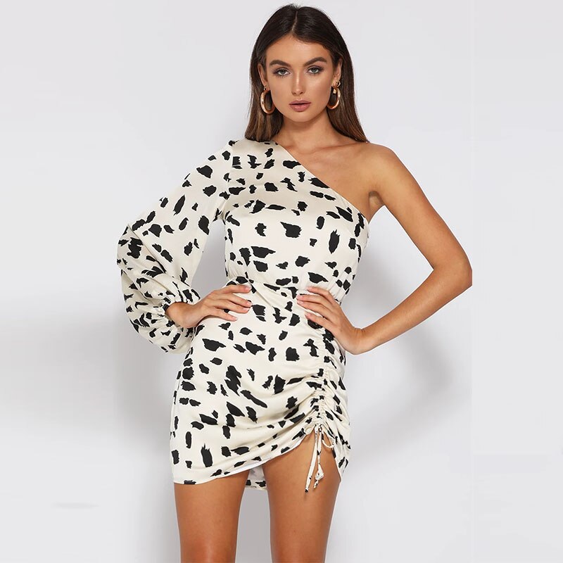 Casual One Shoulder Print Dress Women Elegant Backless Bandage Dress Female Streetwear Boho Mini Dresses The Clothing Company Sydney
