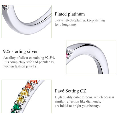 925 Sterling Silver Rainbow Color CZ Stackable Wedding Rings, Platinum Plated Elegant Finger Band Ring for Women The Clothing Company Sydney