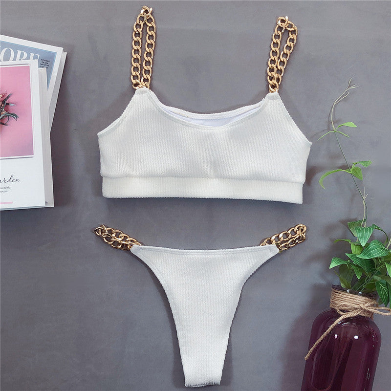 High Waist Swimwear Chain Swimsuit Bandeau 2 Piece Sports Bathing Suit Ribbed Set The Clothing Company Sydney