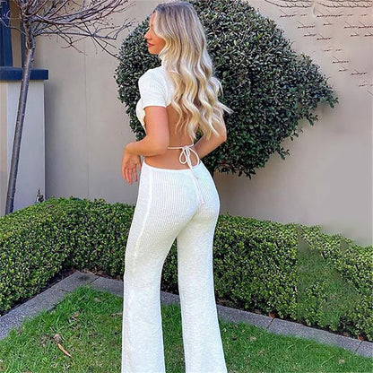 Cotton Backless Cutout Bandage Jumpsuits Flare Pants Rompers Club Party One Piece Outfits Overalls The Clothing Company Sydney