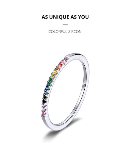925 Sterling Silver Rainbow Color CZ Stackable Wedding Rings, Platinum Plated Elegant Finger Band Ring for Women The Clothing Company Sydney