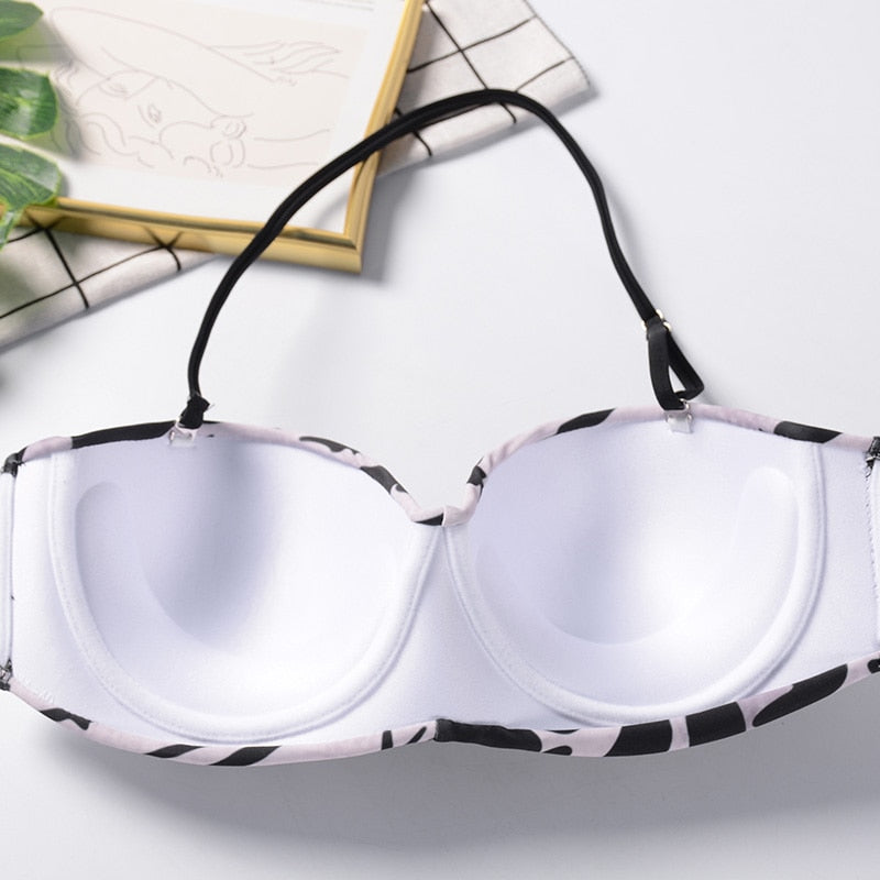 2 Piece Bandeau Bikini Swimwear Women Swimsuit Ruffle Bikini Set Push Up Bathing Suit Female Brazilian Leopard Swimsuit The Clothing Company Sydney