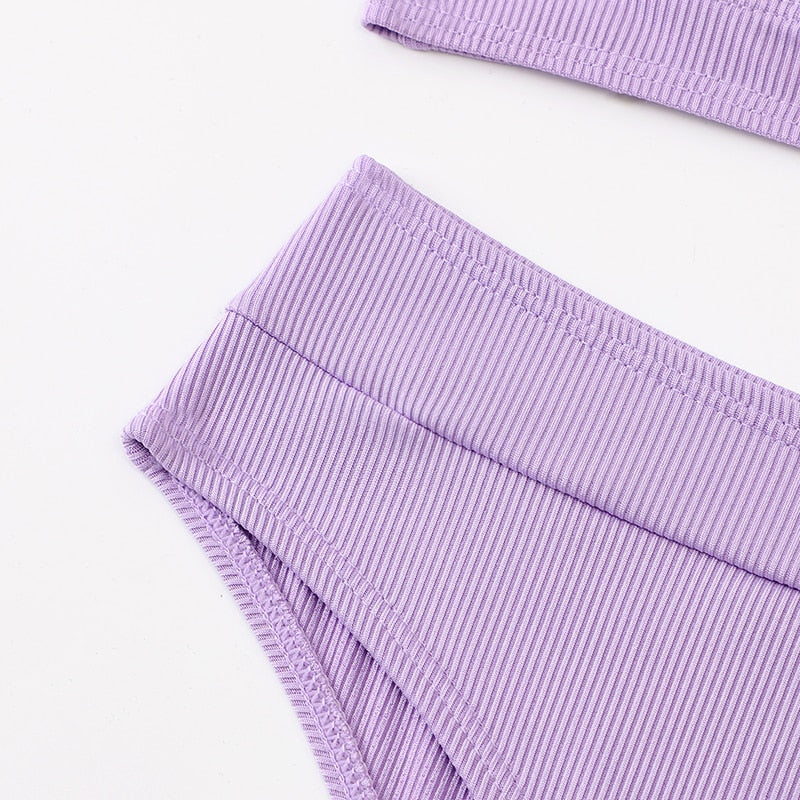 2 Piece Ribbed Bikini Women Swimsuit High Waist Swimwear V-neck Biquini Push Up Bathing Suit Women Black Bikini Set The Clothing Company Sydney