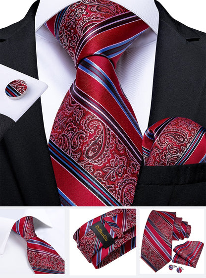 Designer Wedding Men's Tie Red  Solid Striped Paisley Neckties For Men Business Hanky Cufflinks Tie Set The Clothing Company Sydney