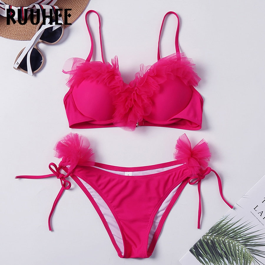 2 Piece Bandeau Bikini Swimwear Women Swimsuit Ruffle Bikini Set Push Up Bathing Suit Female Brazilian Leopard Swimsuit The Clothing Company Sydney