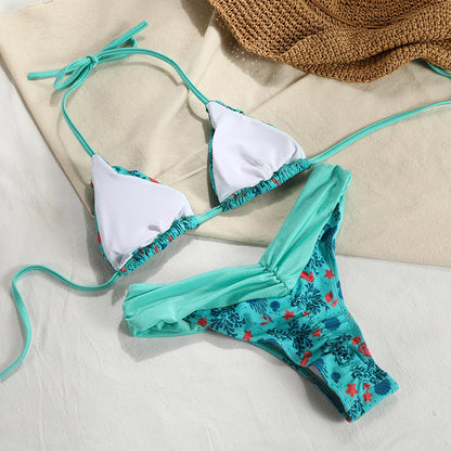 2 Piece Glitter Fabric Bikini Set Folds Swimsuit Halter Bathing Suit Swimwear Beachwear The Clothing Company Sydney