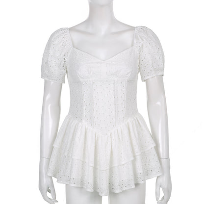 Hook Flower Mini Deep V Neck Vintage Puff Sleeve Short Summer Dress Boho Beach Sundress The Clothing Company Sydney