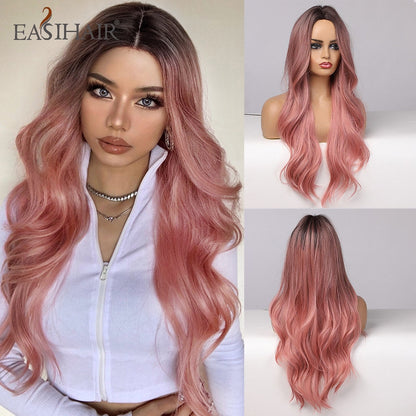 Ombre Brown Light Blonde Platinum Long Wavy Middle Part Hair Wig Cosplay Natural Heat Resistant Synthetic Wig for Women The Clothing Company Sydney