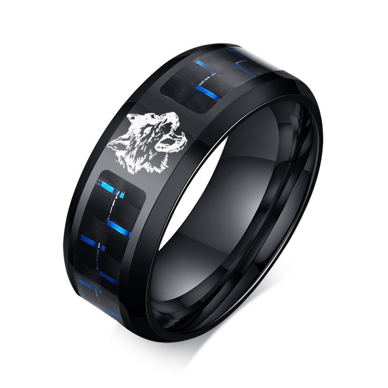 Customize Logo 8mm Men's Ring Carbon Fiber Wedding Band Personalized Simple Icon Image Gift to Husband Dad The Clothing Company Sydney