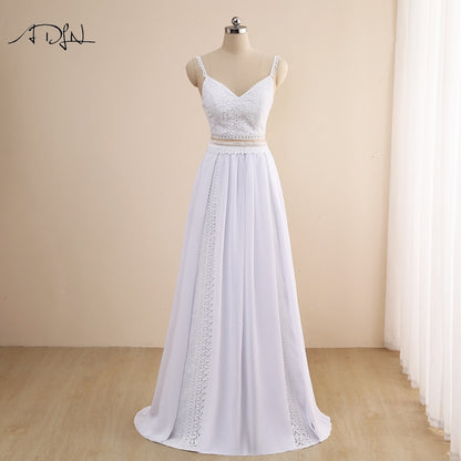 Charming Two Piece Boho Spaghetti Straps White/Ivory Chiffon Beach Bridal Gown Wedding Dress The Clothing Company Sydney