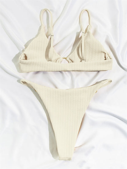 High Cut Rib Swimwear Solid Beachwear Bathing Suits Rings Bikini Sets Hollow Out Swimsuit The Clothing Company Sydney