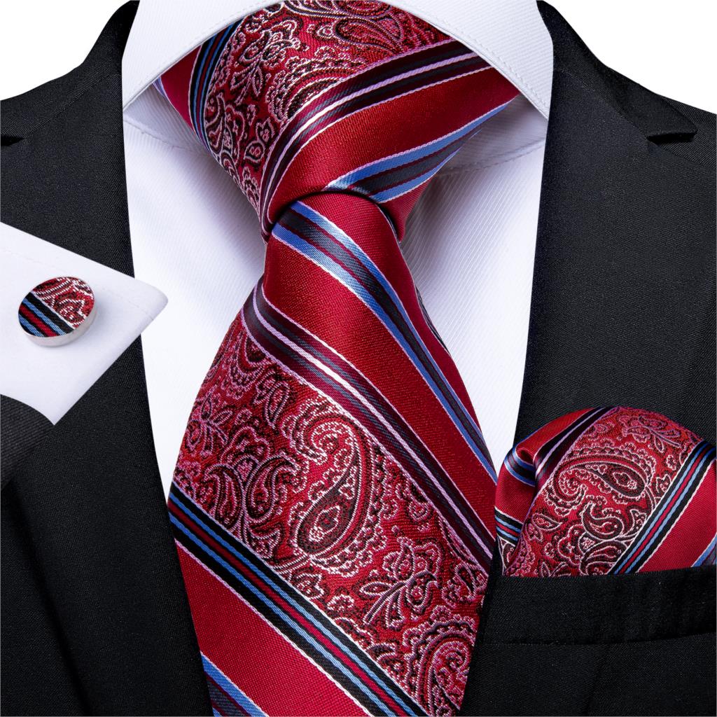 3 Piece Designer Men's Wedding Tie Gold Black Striped Silk Neck Ties For Men Hanky Cufflinks Set Business Party Wear The Clothing Company Sydney