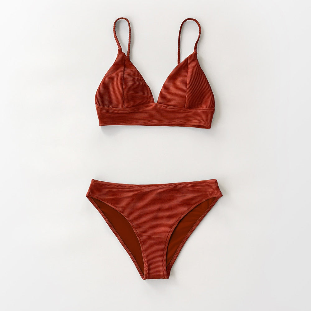 Army Green Solid Bikini Set Triangle Two Piece Swimwear Plain Beach Bathing Suit Swimsuits The Clothing Company Sydney