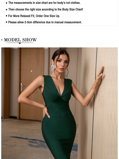 Summer Bandage Dress Red Green Black Tank Sexy Deep V-Neck Sleeveless Midi Bodycon Runway Party Dress The Clothing Company Sydney