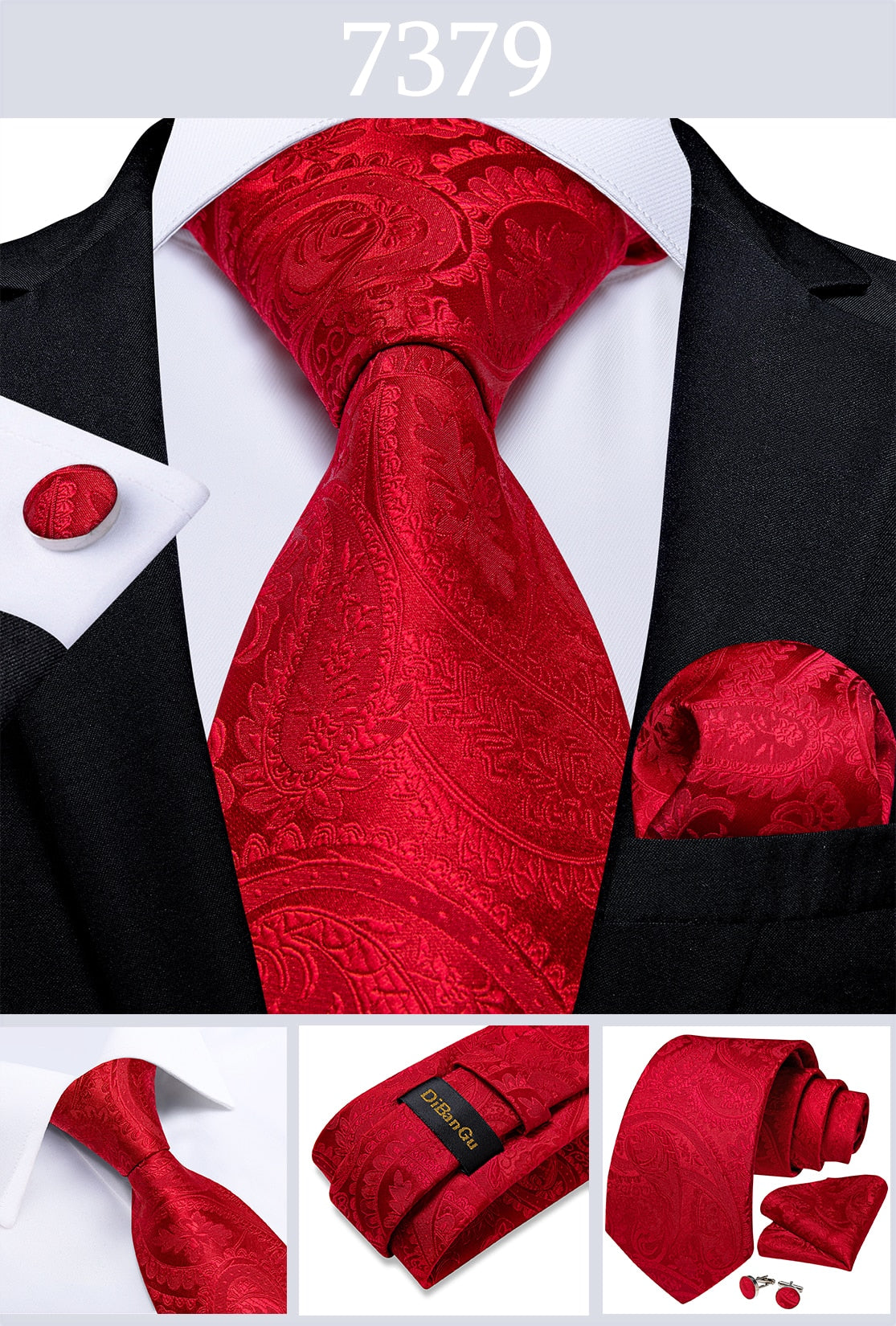 Designer Wedding Men's Tie Red  Solid Striped Paisley Neckties For Men Business Hanky Cufflinks Tie Set The Clothing Company Sydney