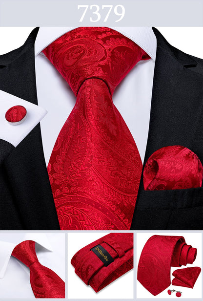 Designer Wedding Men's Tie Red  Solid Striped Paisley Neckties For Men Business Hanky Cufflinks Tie Set The Clothing Company Sydney