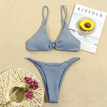 High Cut Rib Swimwear Solid Beachwear Bathing Suits Rings Bikini Sets Hollow Out Swimsuit The Clothing Company Sydney