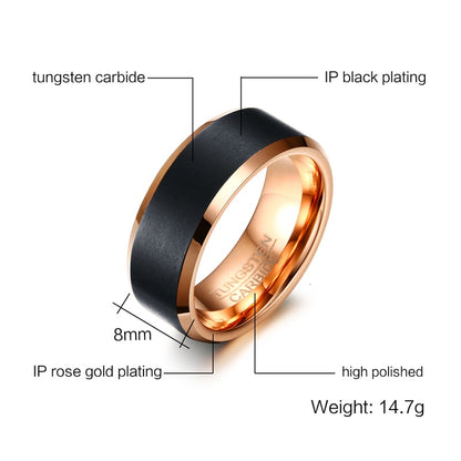 Men's Basic Tungsten Carbide Ring Classic 8mm Male Wedding Jewelry Rose-Gold Color The Clothing Company Sydney