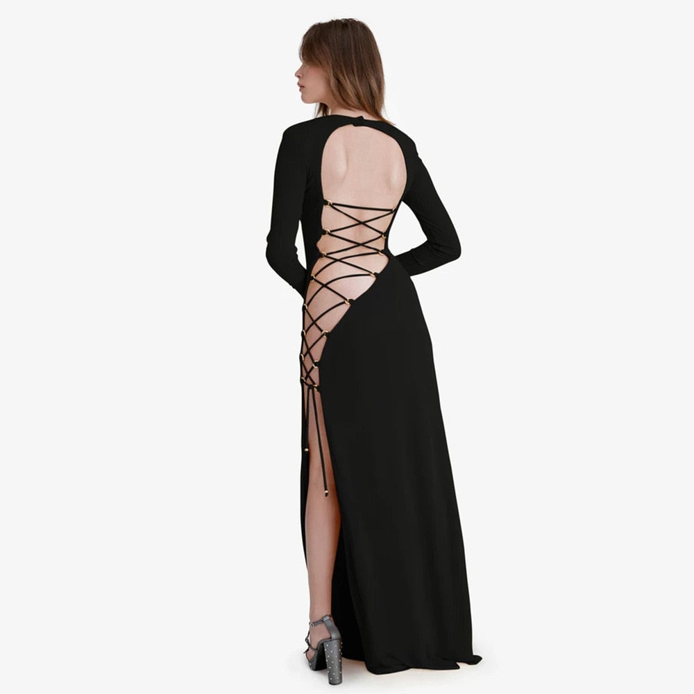 Fashion Bandage Long Sleeve Sexy Backless Maxi Elegant Club Party Split Dresses The Clothing Company Sydney
