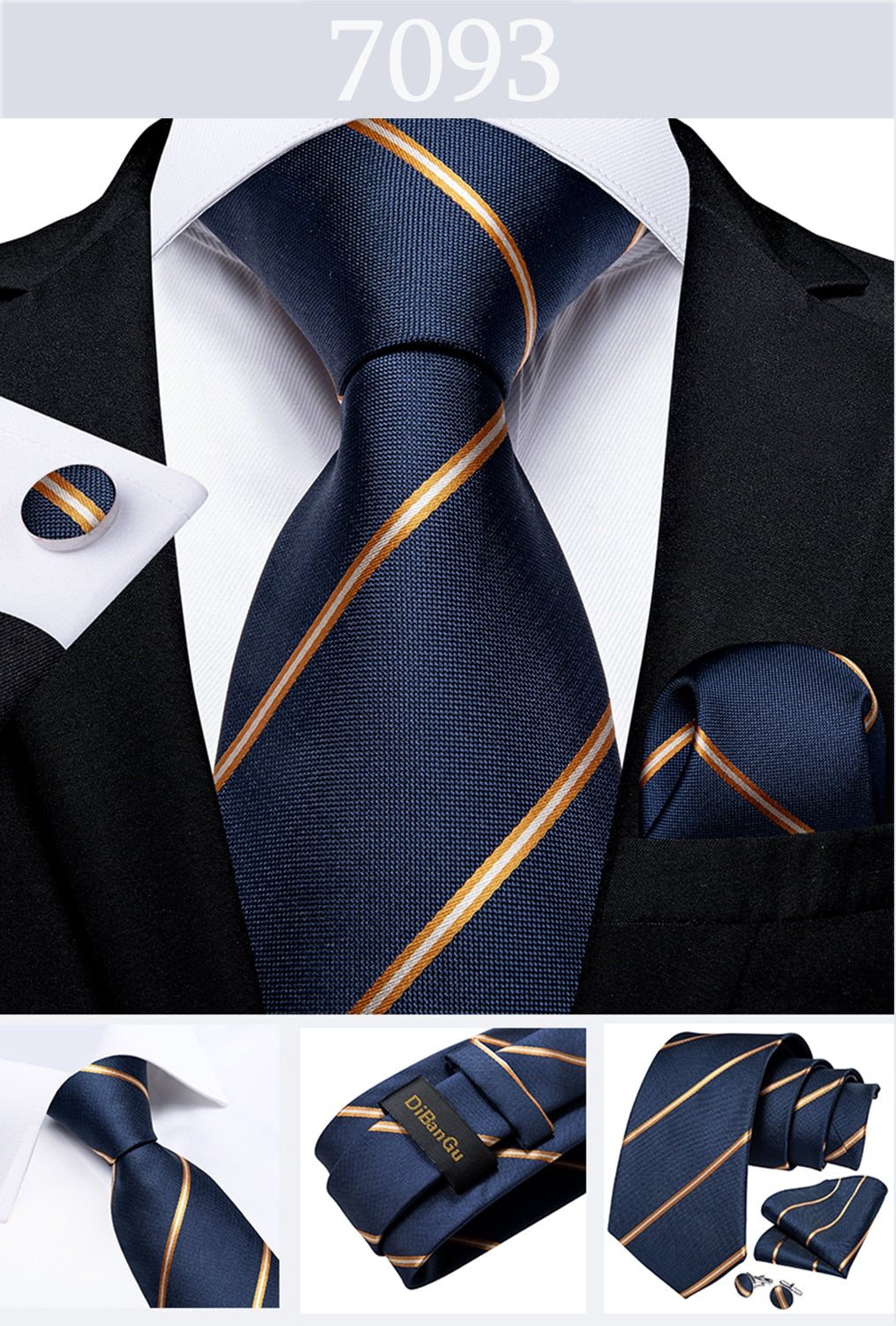 3 Piece Designer Men's Wedding Tie Gold Black Striped Silk Neck Ties For Men Hanky Cufflinks Set Business Party Wear The Clothing Company Sydney