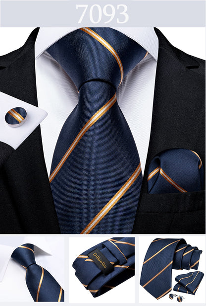 3 Piece Designer Men's Wedding Tie Gold Black Striped Silk Neck Ties For Men Hanky Cufflinks Set Business Party Wear The Clothing Company Sydney