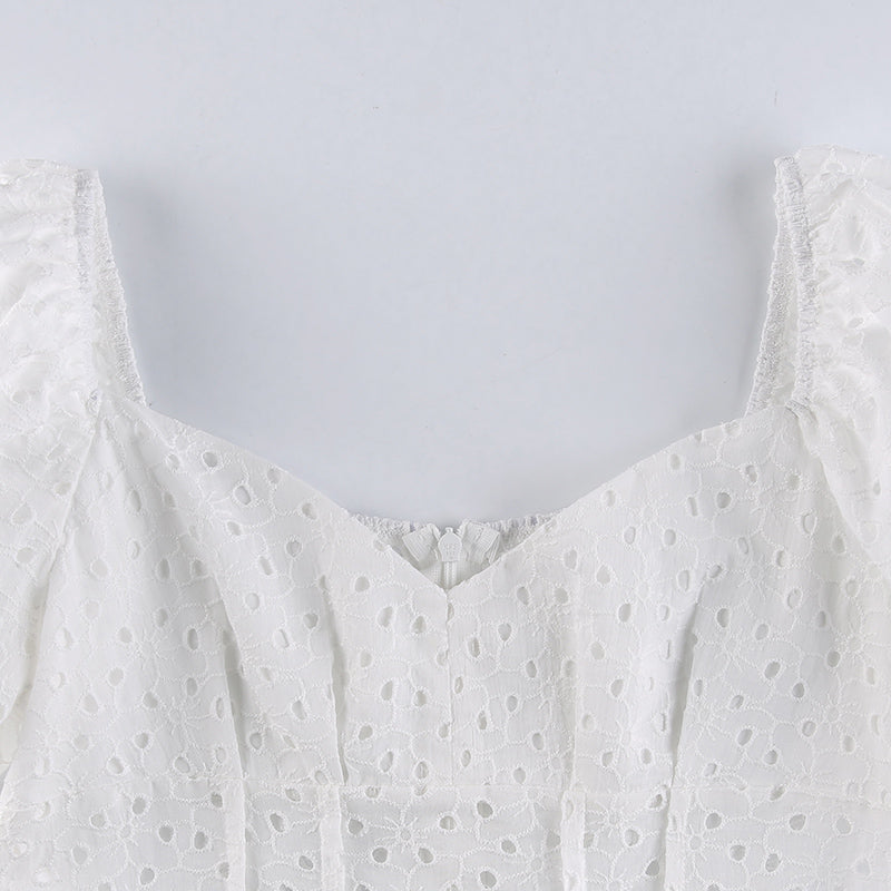 Hook Flower Mini Deep V Neck Vintage Puff Sleeve Short Summer Dress Boho Beach Sundress The Clothing Company Sydney