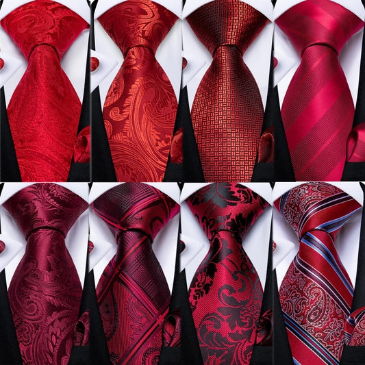 Designer Wedding Men's Tie Red  Solid Striped Paisley Neckties For Men Business Hanky Cufflinks Tie Set The Clothing Company Sydney