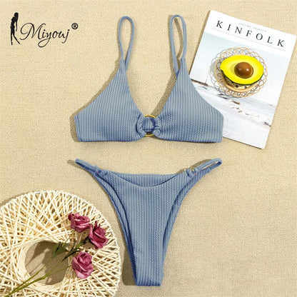 High Cut Rib Swimwear Solid Beachwear Bathing Suits Rings Bikini Sets Hollow Out Swimsuit The Clothing Company Sydney