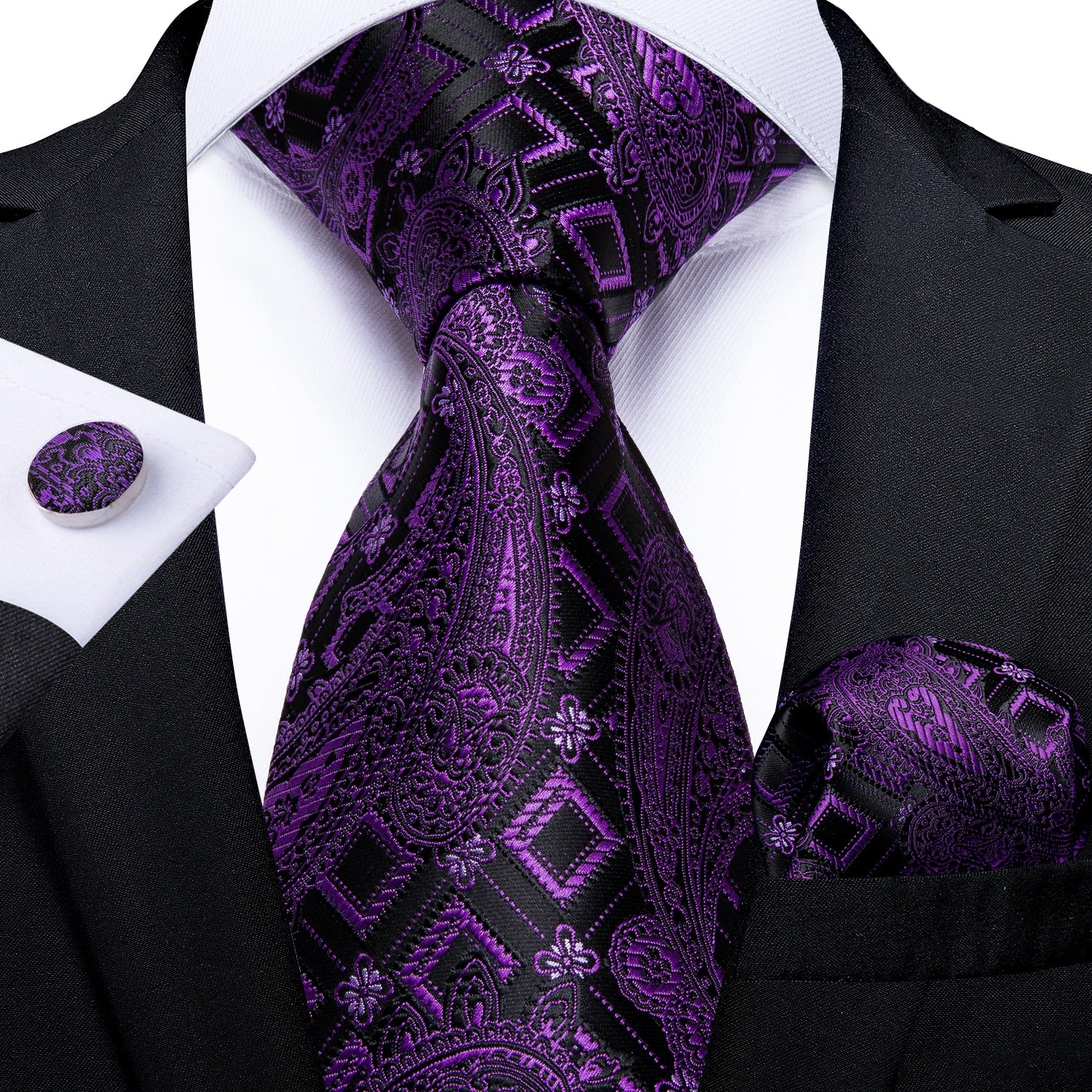 Men Purple Floral Paisley Necktie Business Formal 100% Silk Tie Pocket Square Set For Wedding Party The Clothing Company Sydney